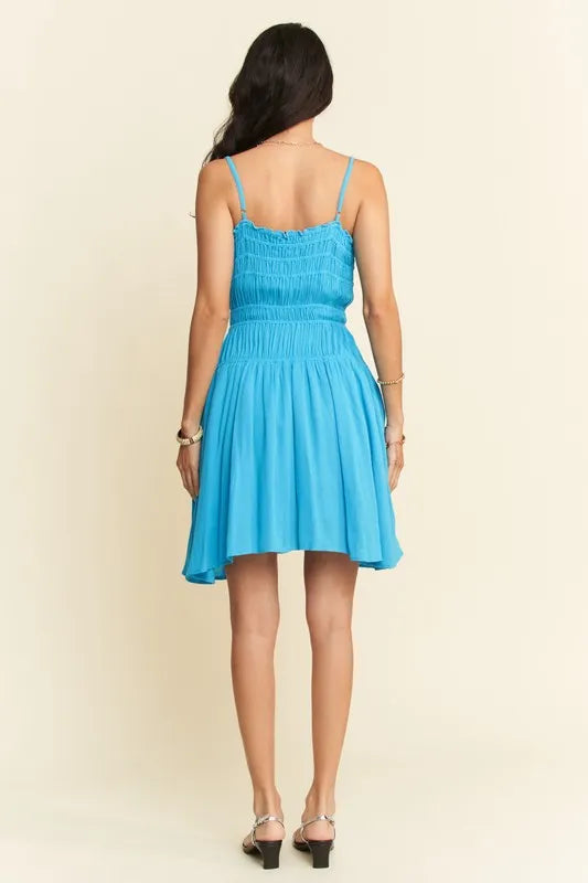 Davi & Dani Smocking Bodice Sleeveless Button Down Mini Dress