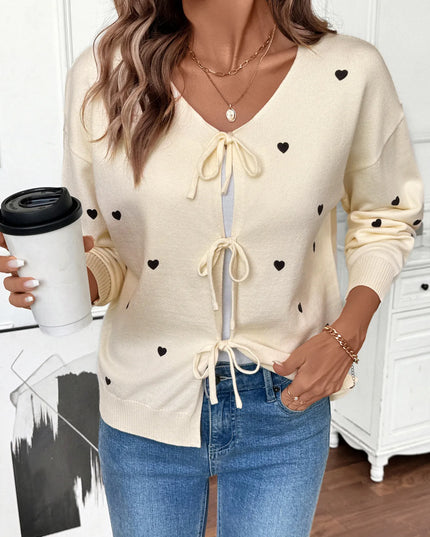 Heart Tie-Front Long Sleeve Cardigan