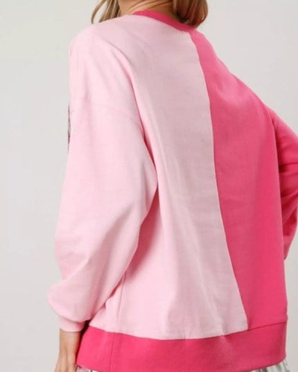 Sequin Boots Color Block Sweatshirt