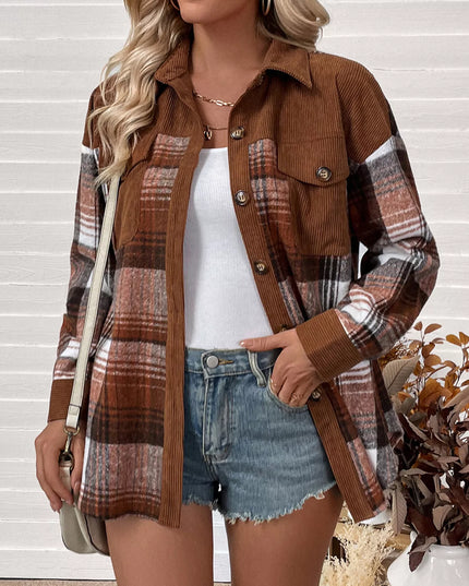 Plaid Button-Up Shacket with Chest Pockets