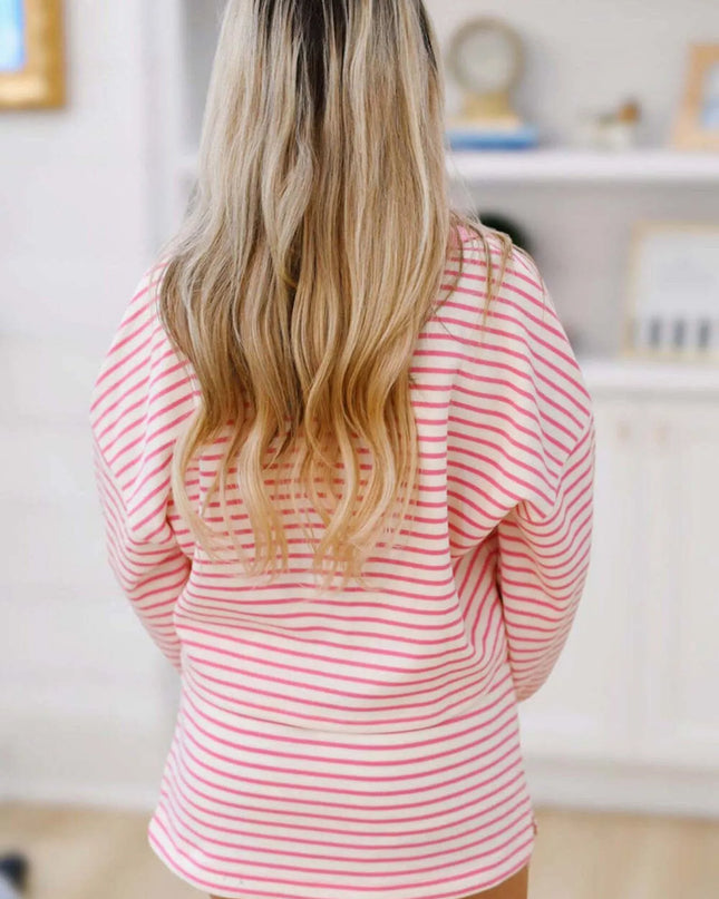 Striped Dropped Shoulder Top and Skirt Set