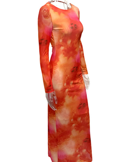 Tie-Dye Long Sleeve Maxi Bodycon Dress