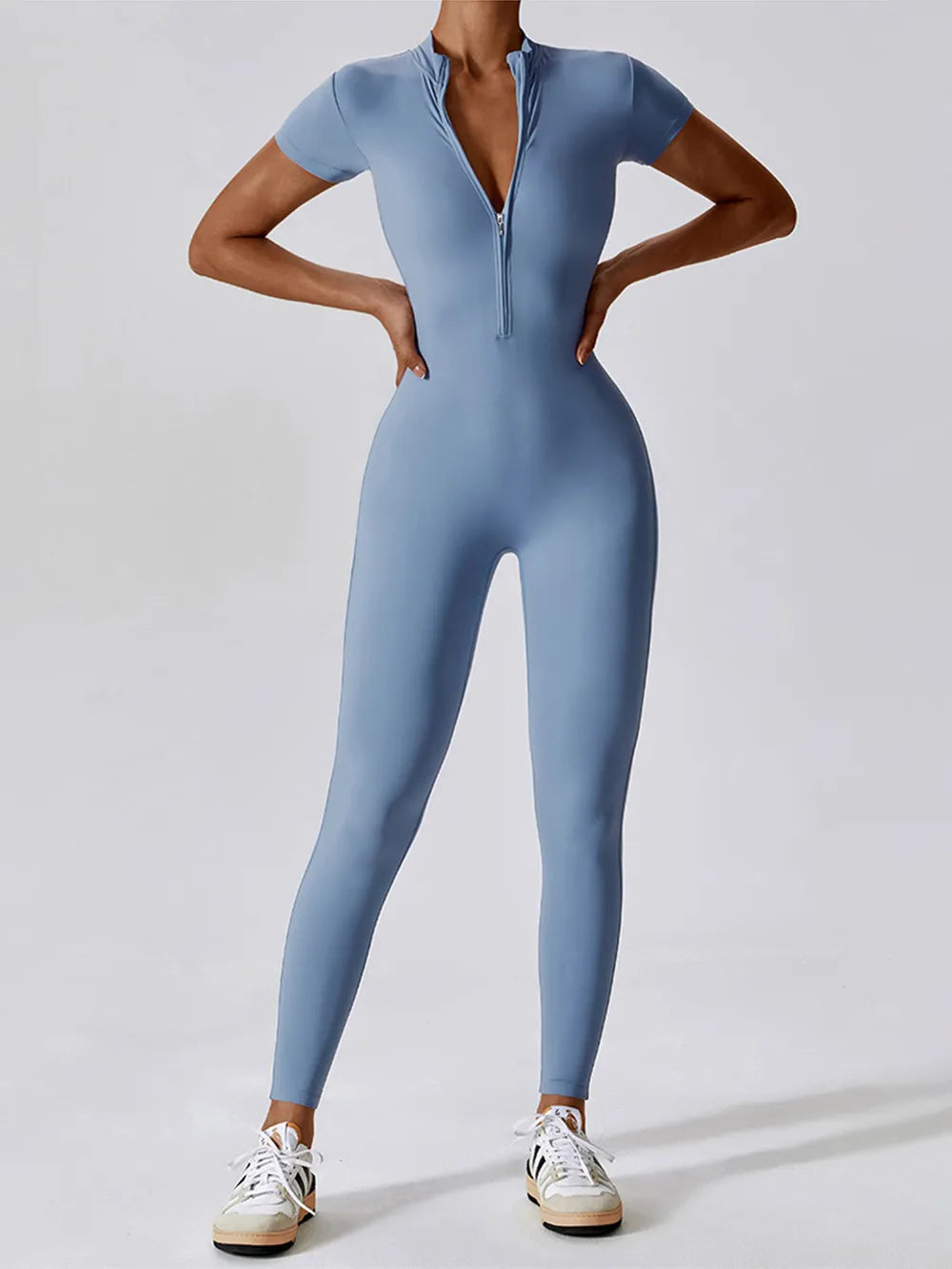 Basic Bae Half Zip Short Sleeve Active Jumpsuit 