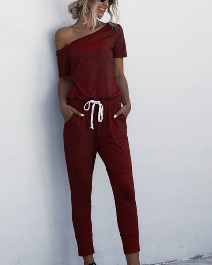 Asymmetrical Neck Tied Jumpsuit with Pockets