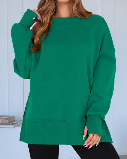 Side Slit Round Neck Long Sleeve Sweatshirt