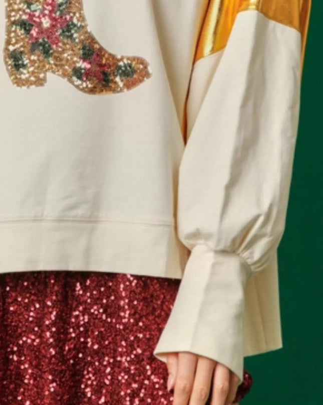 Christmas Sequin Boot Long Sleeve Sweatshirt