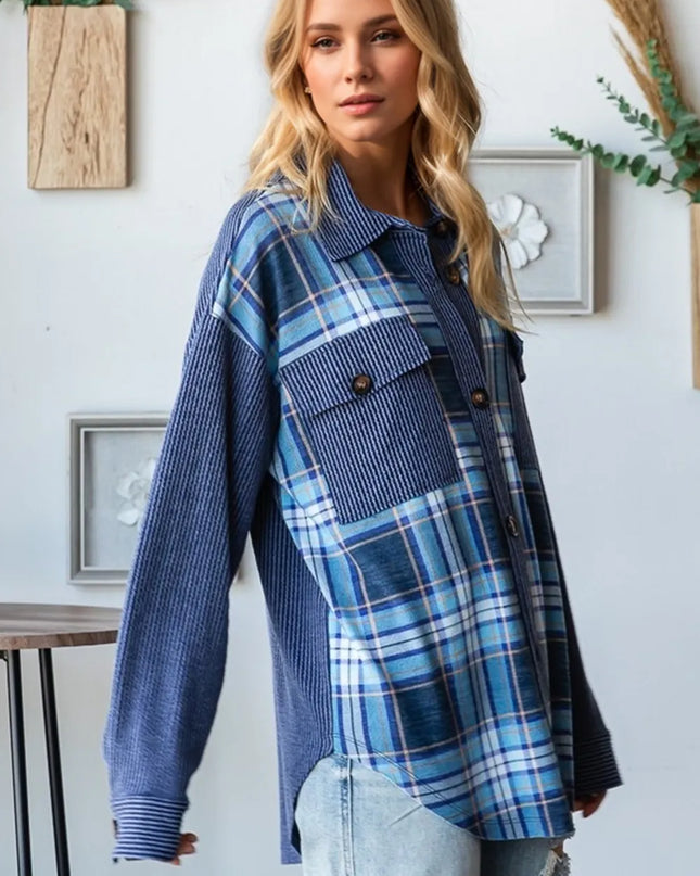 Oh Plaid Button Up Long Sleeve Shacket with Breast Pockets