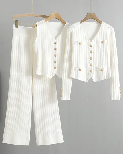 V-Neck Tank, Cardigan and Pants Three-Piece Sweater Set