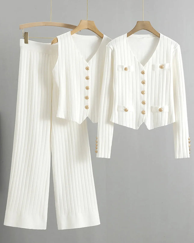 V-Neck Tank, Cardigan and Pants Three-Piece Sweater Set