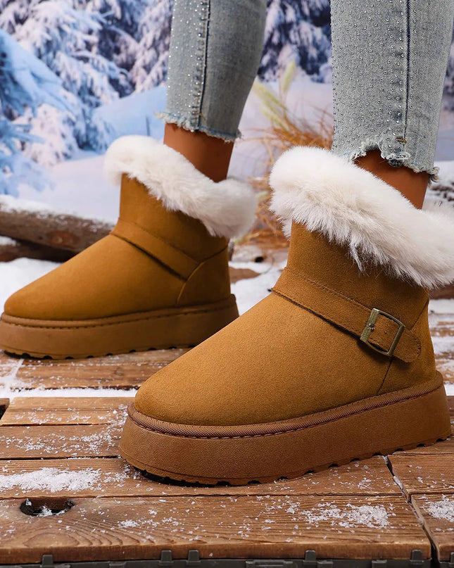 Round Toe Platform Boots Camel