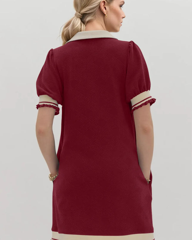 Oh Frill Contrast Trim Johnny Collar Short Sleeve Mini Dress