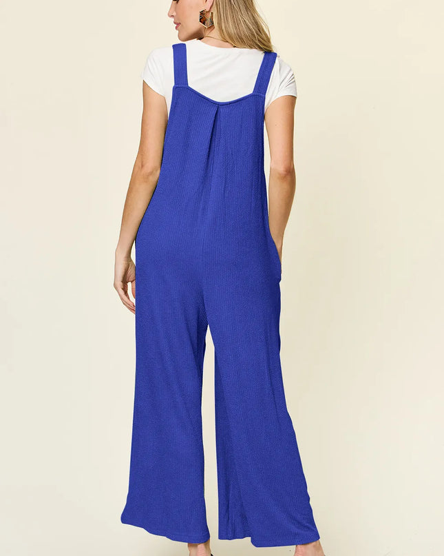 Double Take Full Size Texture Sleeveless Wide Leg Overall