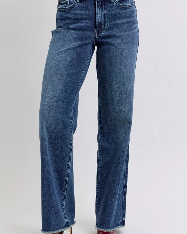 Judy Blue Full Size Raw Hem Mid Rise Jeans Dark