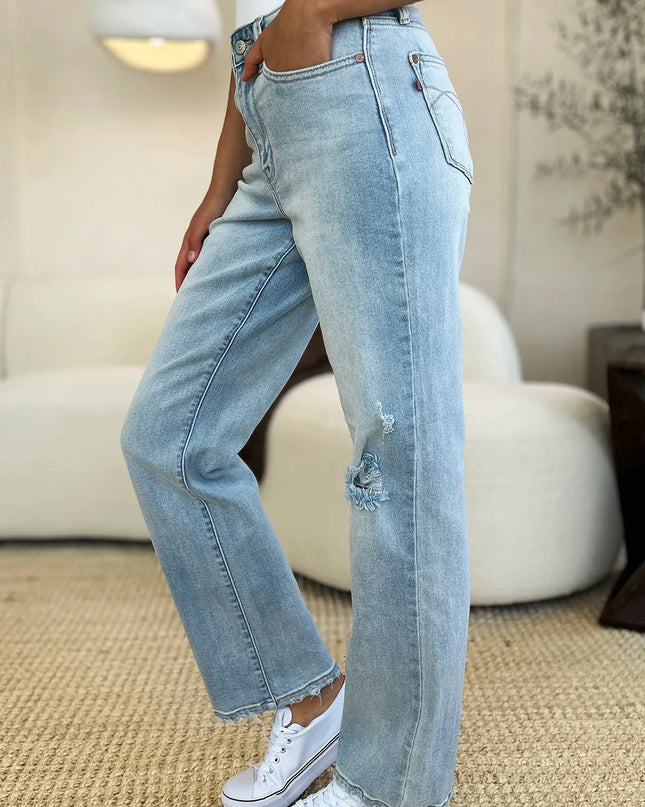 Judy Blue Full Size High Waist Distressed Straight Jeans