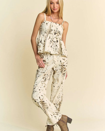 Davi & Dani Abstract Tie Dye Dot Lace Detail Barrel Pants