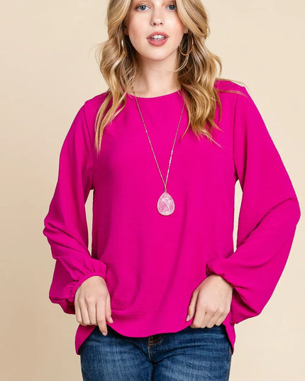 BOMBOM Textured Balloon Sleeve Top Magenta