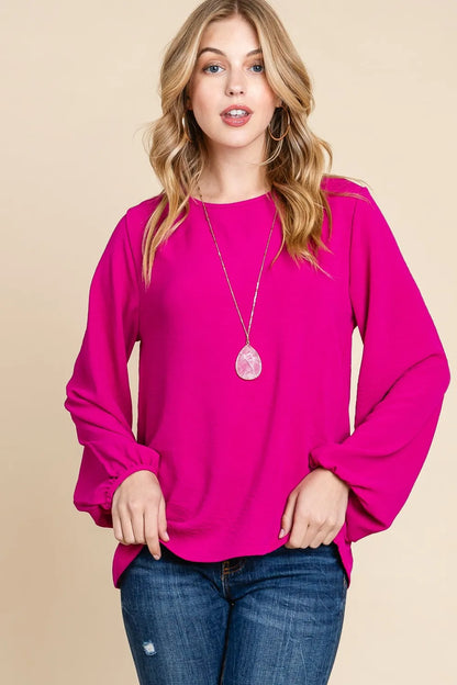 BOMBOM Textured Balloon Sleeve Top Magenta