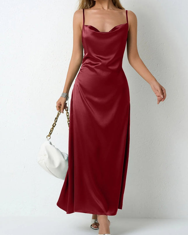 Satin Cowl Neck Cami Dress Wine Red