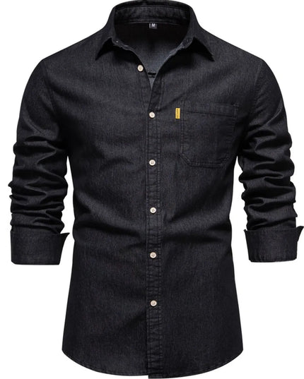 Men's Button-Down Denim Shirt with Chest Pocket Black