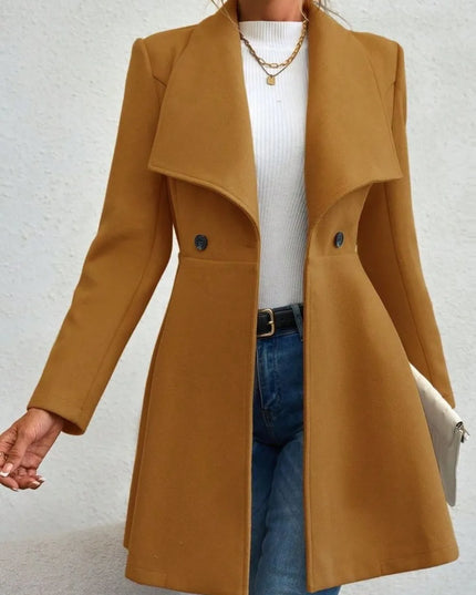 Collared Neck Button Up Long Sleeve Coat Mustard