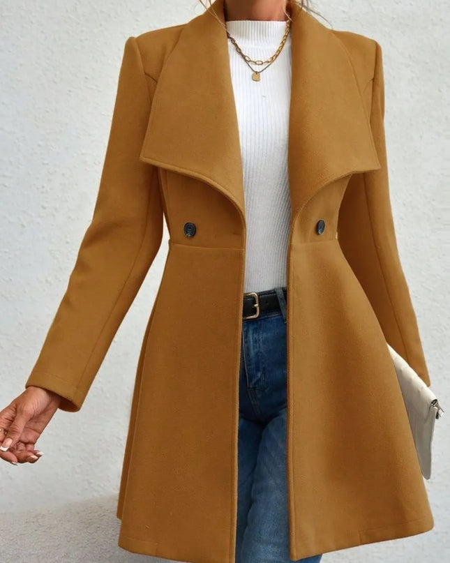 Collared Neck Button Up Long Sleeve Coat Mustard