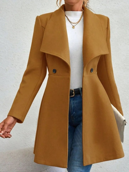 Collared Neck Button Up Long Sleeve Coat Mustard