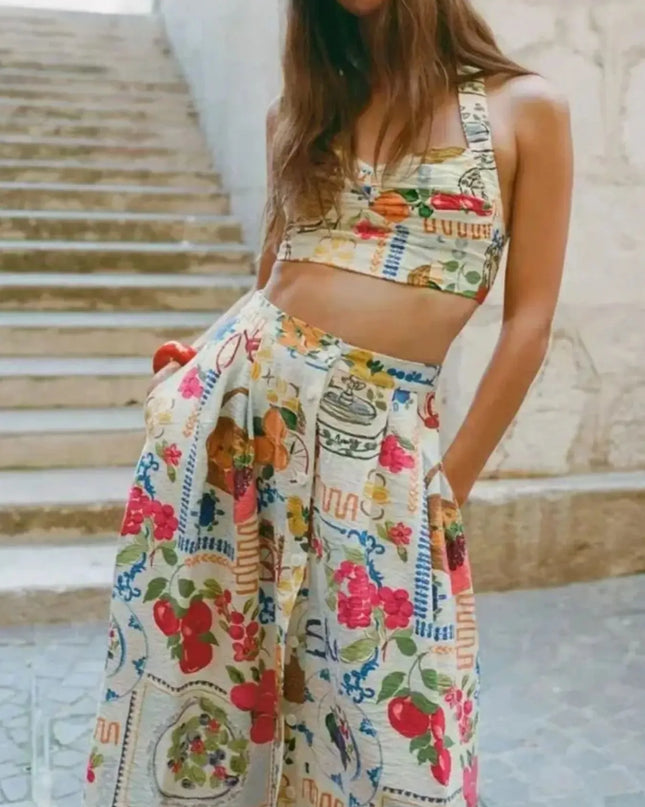 Printed Cami and Skirt Set Multicolor
