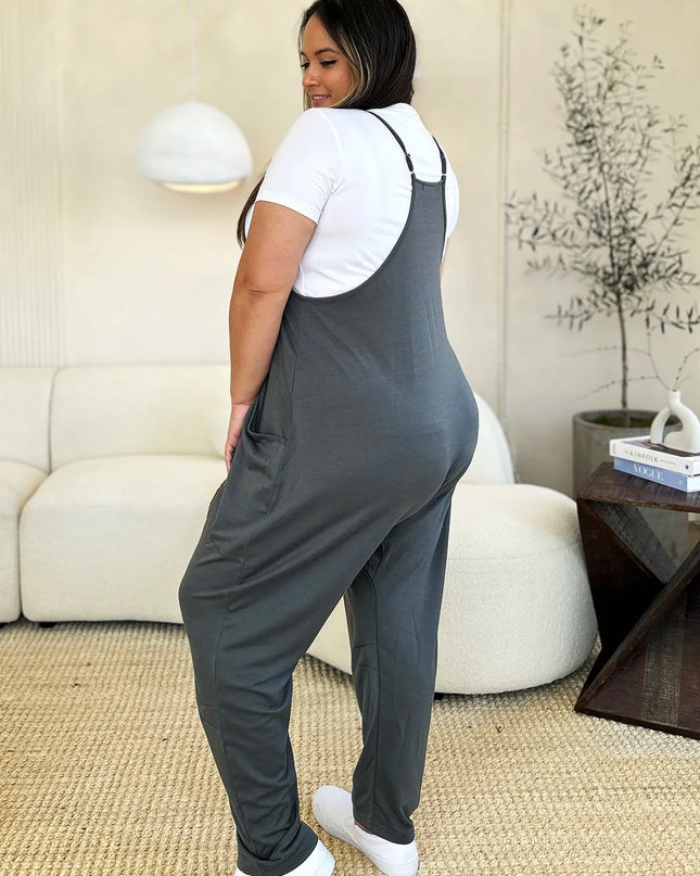 Double Take Full Size Sleeveless V-Neck Pocketed Jumpsuit