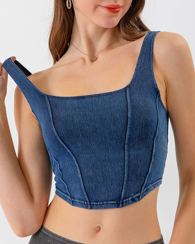 Seam Detail Cropped Denim Tank