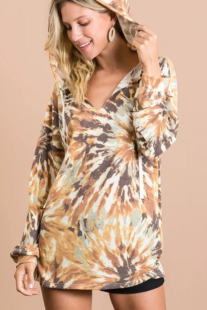 BiBi Tie Dye Terry Hoodie With Twill Tape Drawstring MUSTARD TIE DYE