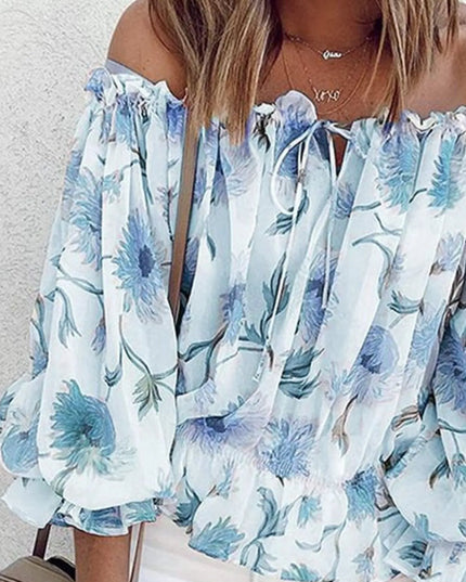 Off-Shoulder Floral Print Blouse
