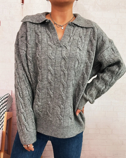 Cable Knit Johnny Collar Sweater