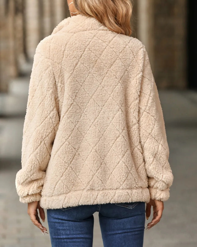 Fuzzy Pocketed Zip Up Jacket