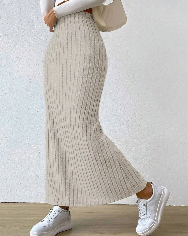 High Waist Ribbed Knit Maxi Skirt