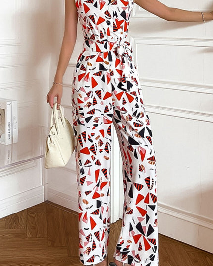 Printed Surplice Neck Sleeveless Jumpsuit Multicolor