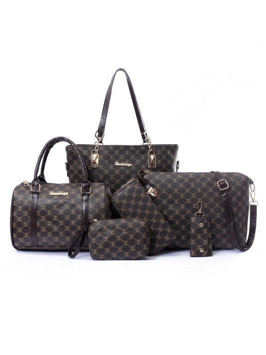 Diamond Pattern 6-Piece Bag Set Dark Brown onesize