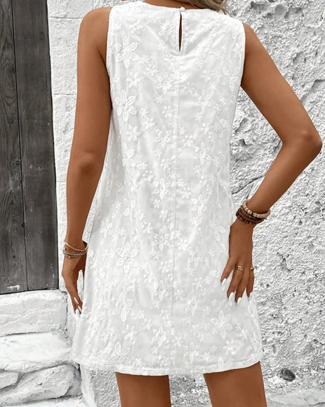 Texture Round Neck Sleeveless Mini Tank Dress