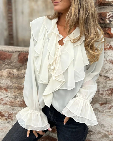 Ruffled Tie Front Flounce Sleeve Blouse