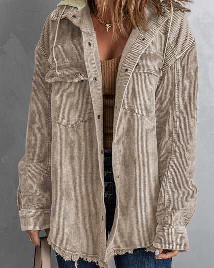 Snap Front Hooded Corduroy Shacket