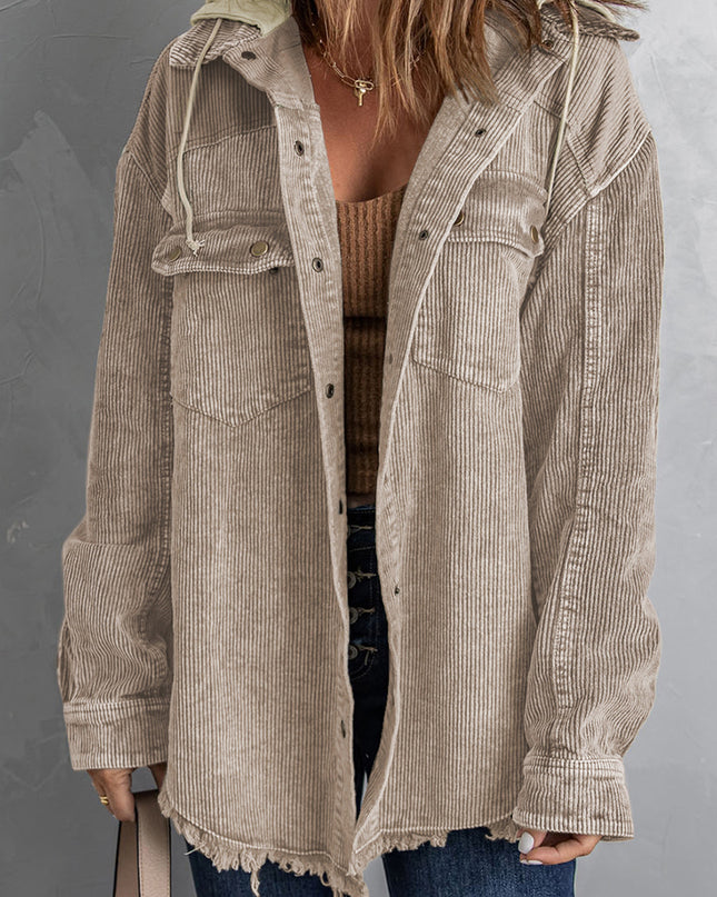 Snap Front Hooded Corduroy Shacket