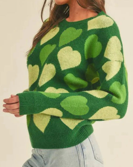 Heart Ribbed Hem Long Sleeve Sweater