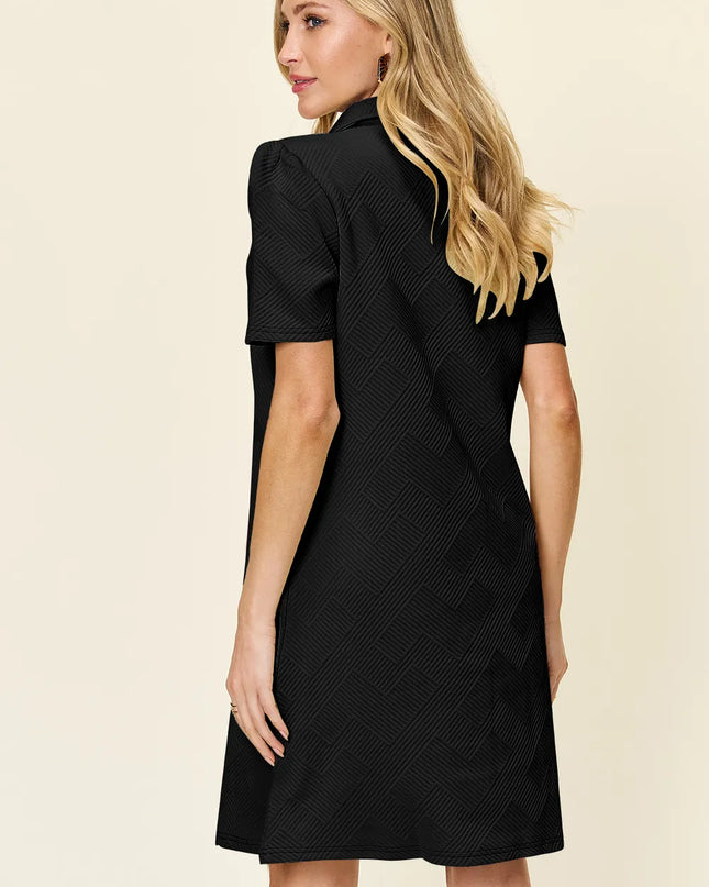Double Take Full Size Texture Collared Neck Short Sleeve Dress