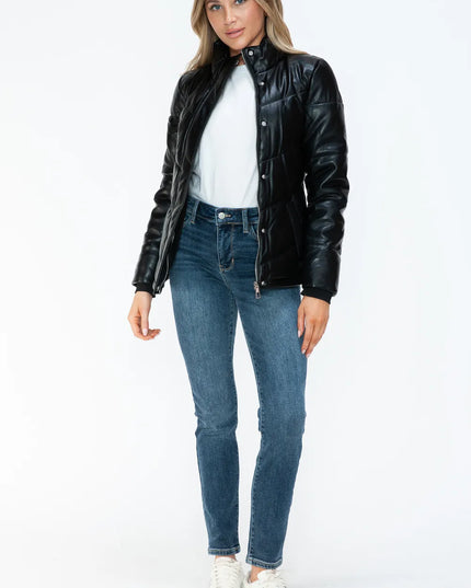 Snobbish Pocketed Zip Up Turtleneck Puffer Jacket