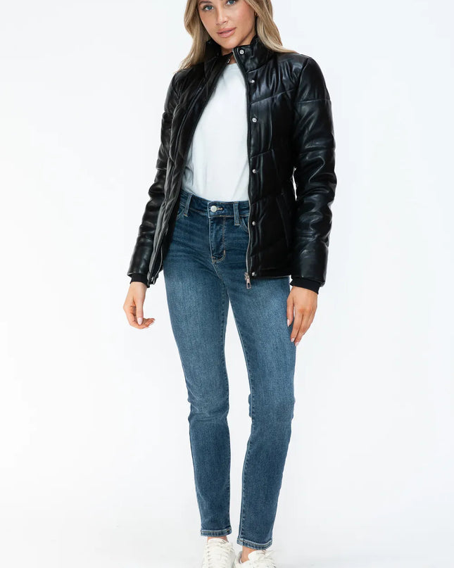 Snobbish Pocketed Zip Up Turtleneck Puffer Jacket