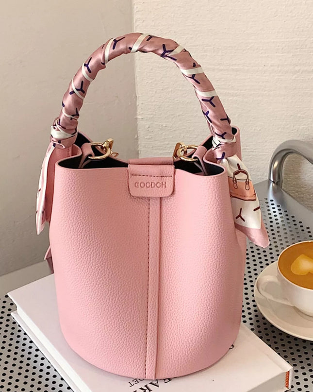 Bucket Crossbody Bag with Scarf Accent