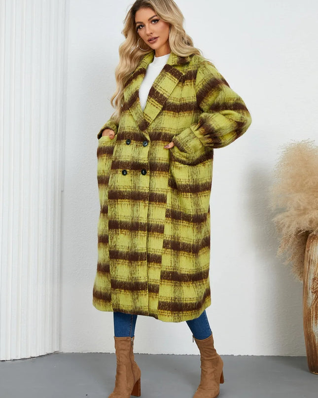 Contrast Double-Breasted Long Sleeve Longline Coat