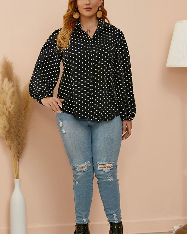 Plus Size Polka Dot Balloon Sleeve Shirt