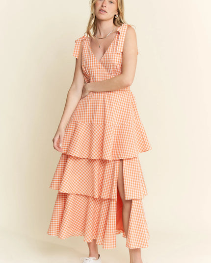 Jade By Jane Sleeveless Gingham Print Tiered Midi Dress