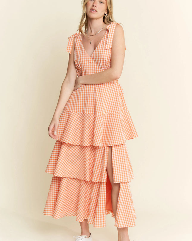 Jade By Jane Sleeveless Gingham Print Tiered Midi Dress
