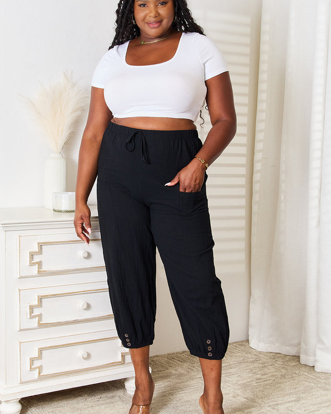 Shiny Decorative Button Cropped Pants